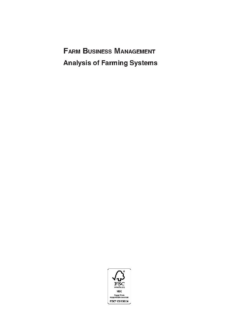 Farm Business Management: Analysis of Farming Systems