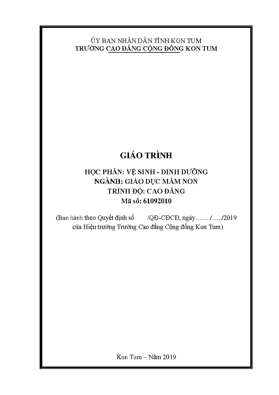 GIÁO TRÌNH VỆ SINH - DINH DƯỠNG