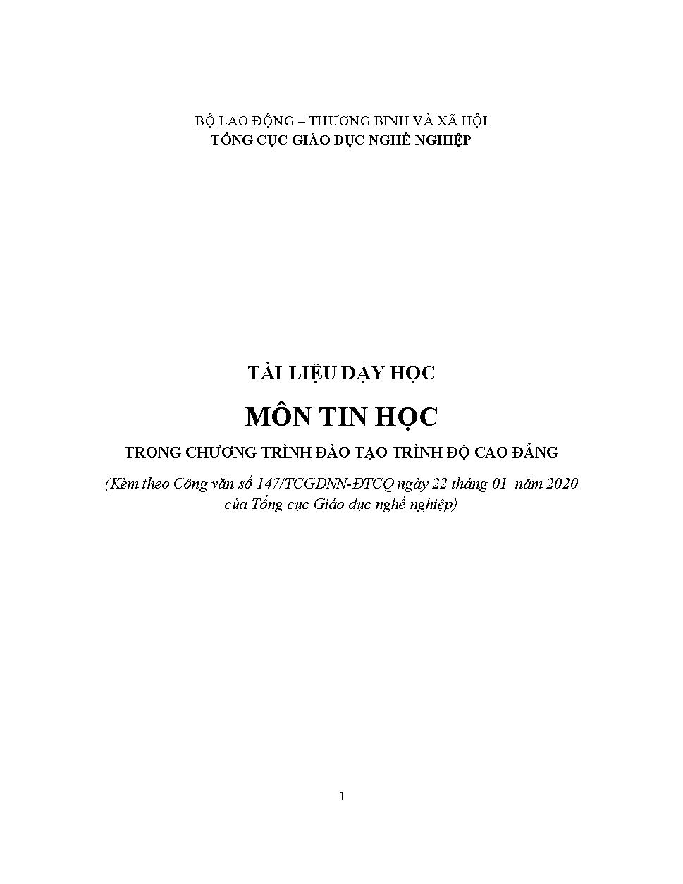 Tài liệu giảng dạy môn Tin học (cao đẳng)