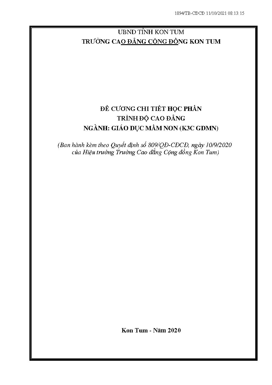 Đề cương chi tiết học phần Giáo dục mầm non K3