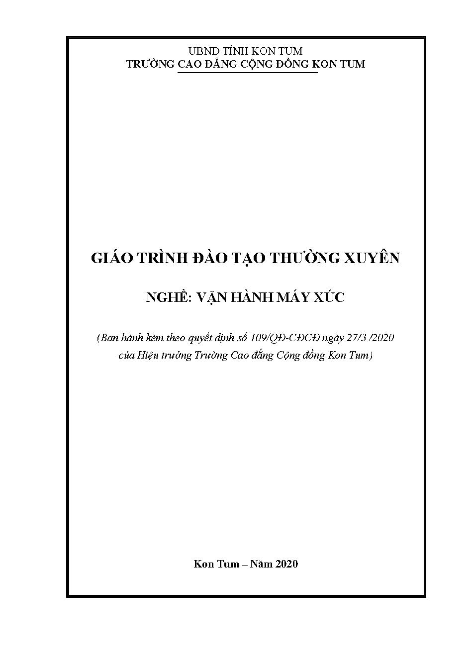 Giáo trình đào tạo thường xuyên nghề vận hành máy xúc