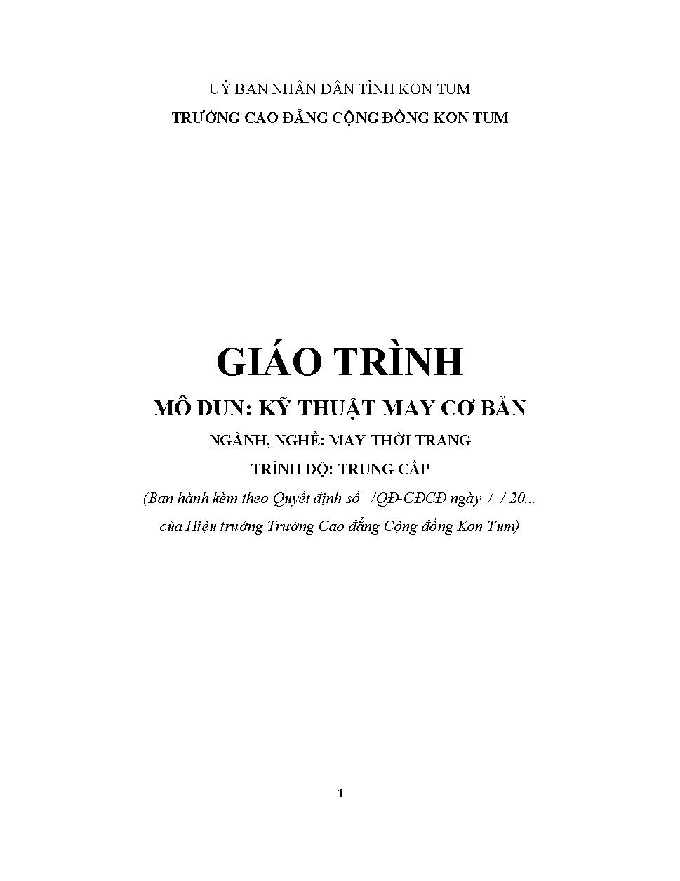 Giáo trình Kỹ thuật may cơ bản