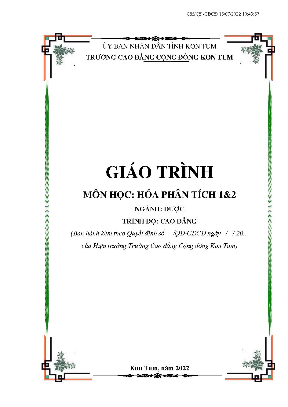 Giáo trình Hóa phân tích 1&2