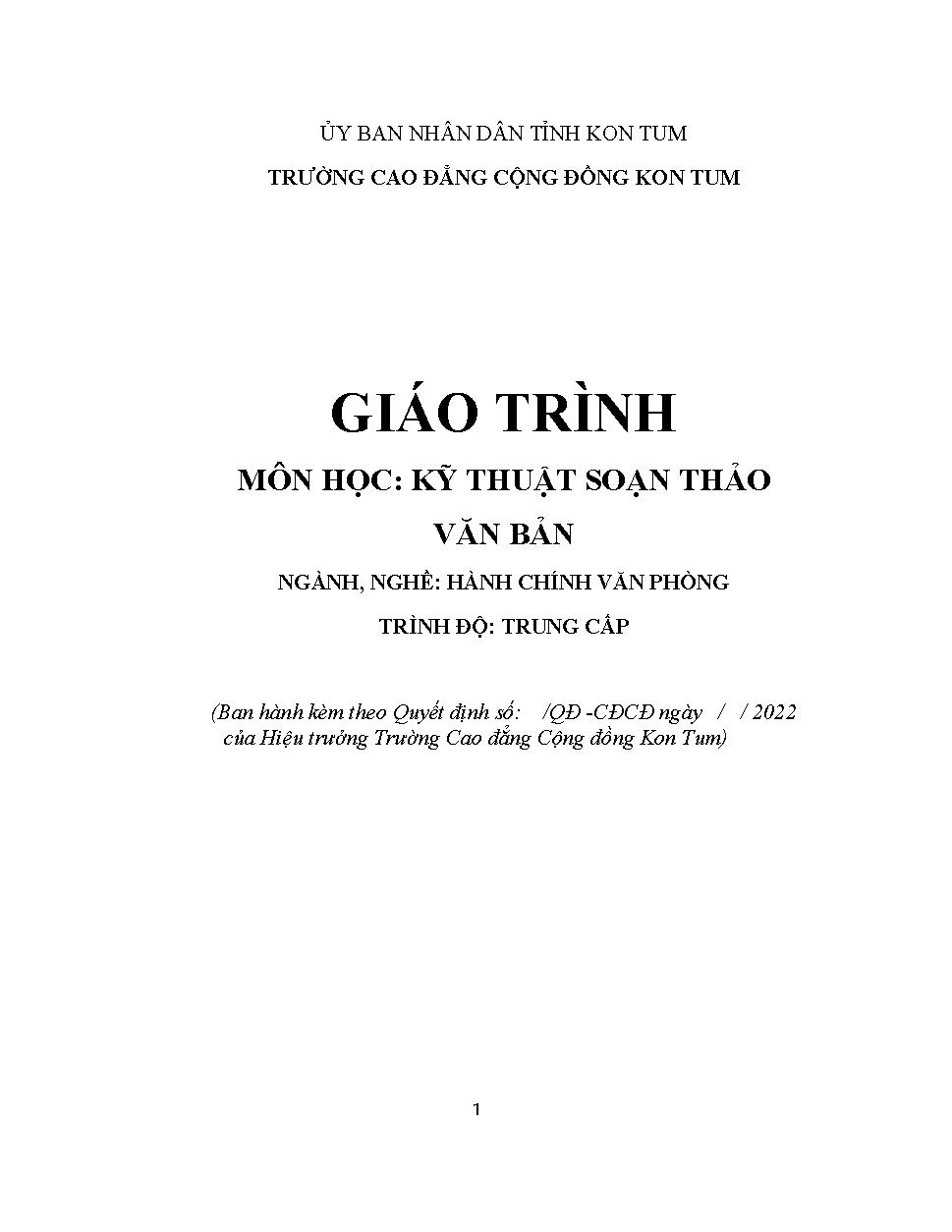 Giáo trình Kỹ thuật soạn thảo văn bản