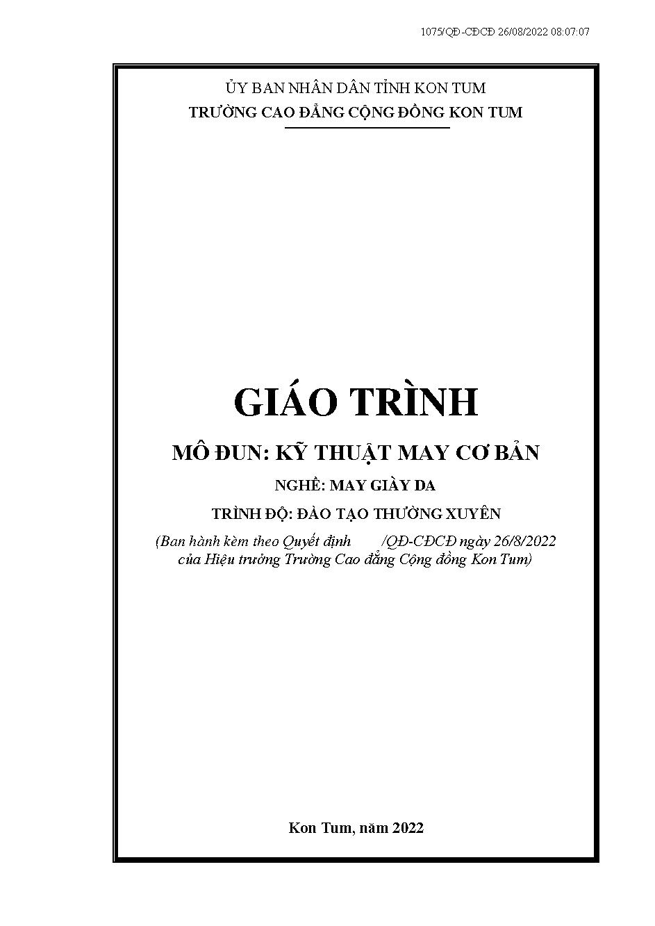 Giáo trình Kỹ thuật may cơ bản