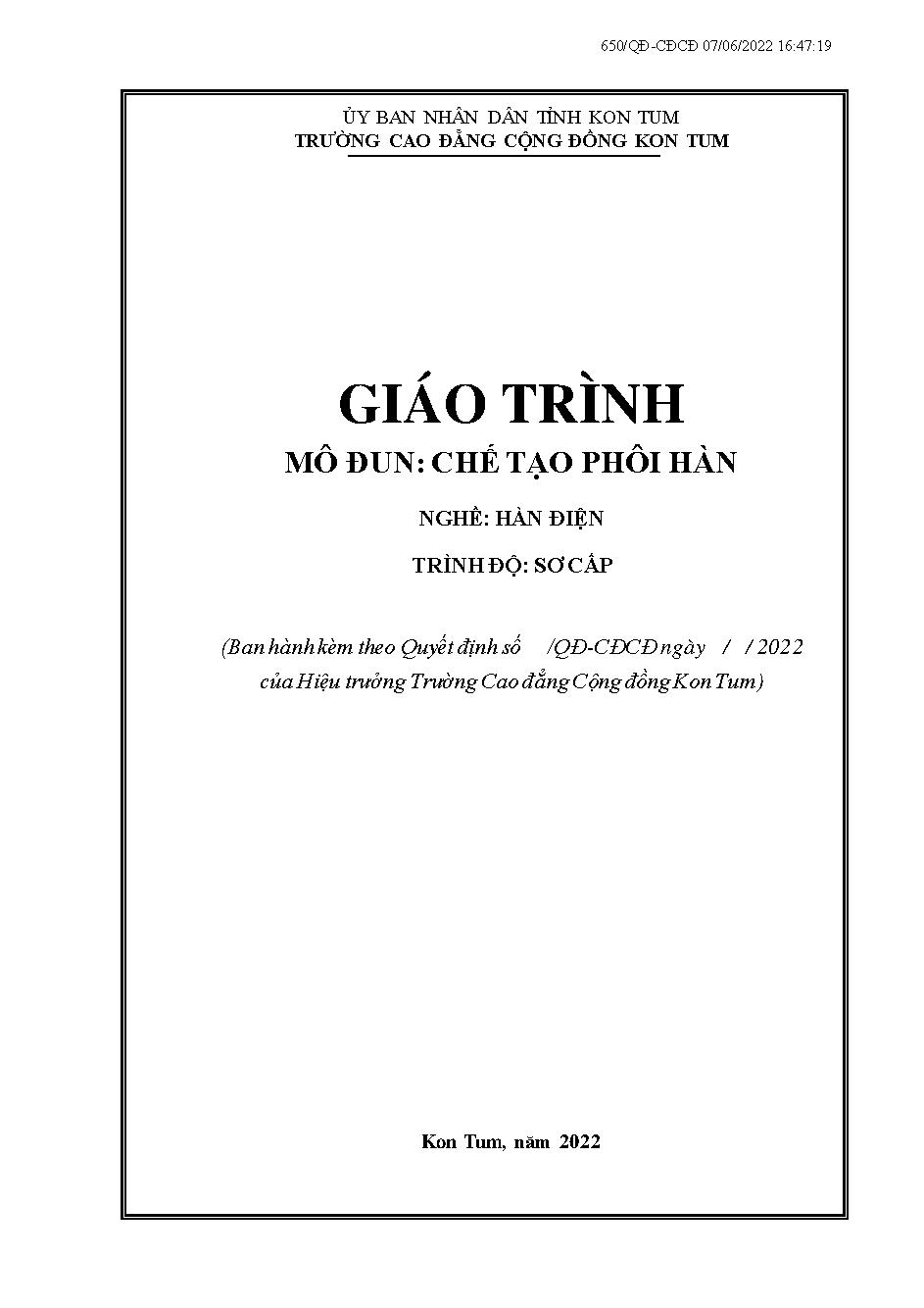 Giáo trình chế tạo phôi hàn