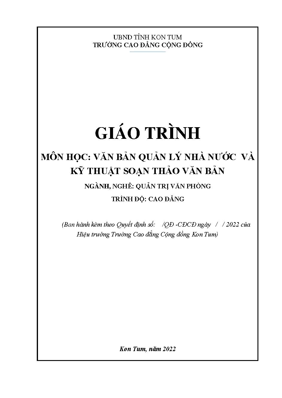 Giáo trình Văn bản quản lý nhà nước và kỹ thuật soạn thảo văn bản