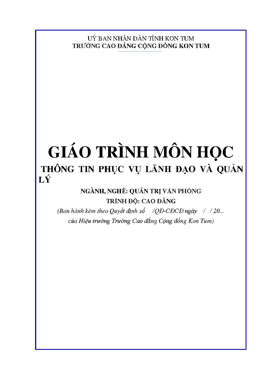 Giáo trình Môn học thông tin phục vụ lãnh đạo và quản lý