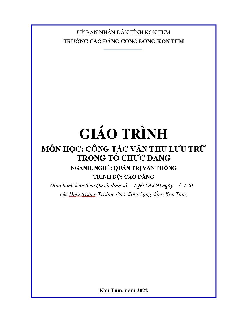 Giáo trình Công tác văn thư lưu trữ trong tổ chức Đảng