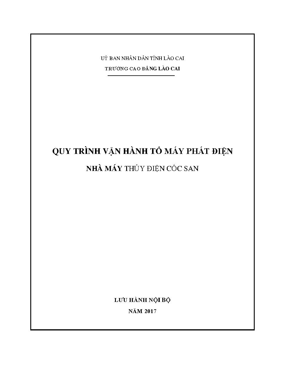 Quy trình vận hành tổ máy phát điện nhà máy thuỷ điện Cốc San