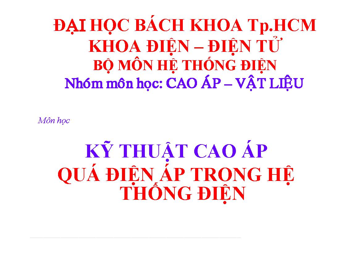 Kỹ thuật cao áp - Quá điện áp trong hệ thống điện