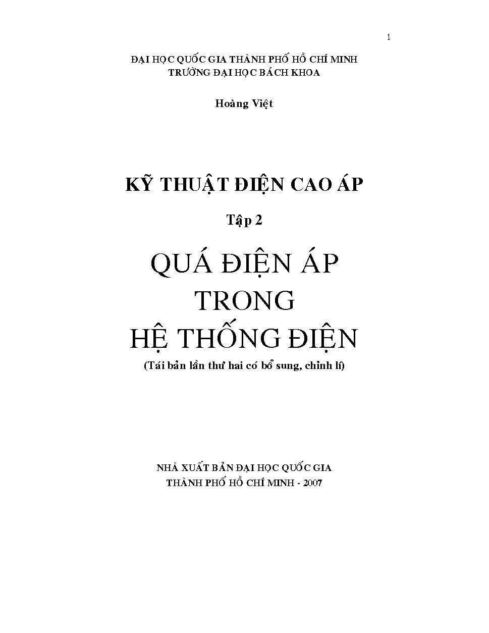 Kỹ thuật điện cao áp, tập 2