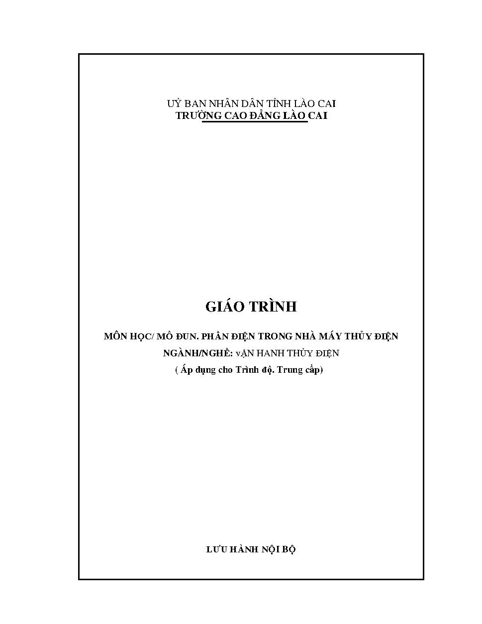 GIÁO TRÌNH PHẦN ĐIỆN TRONG NHÀ MÁY THỦY ĐIỆN