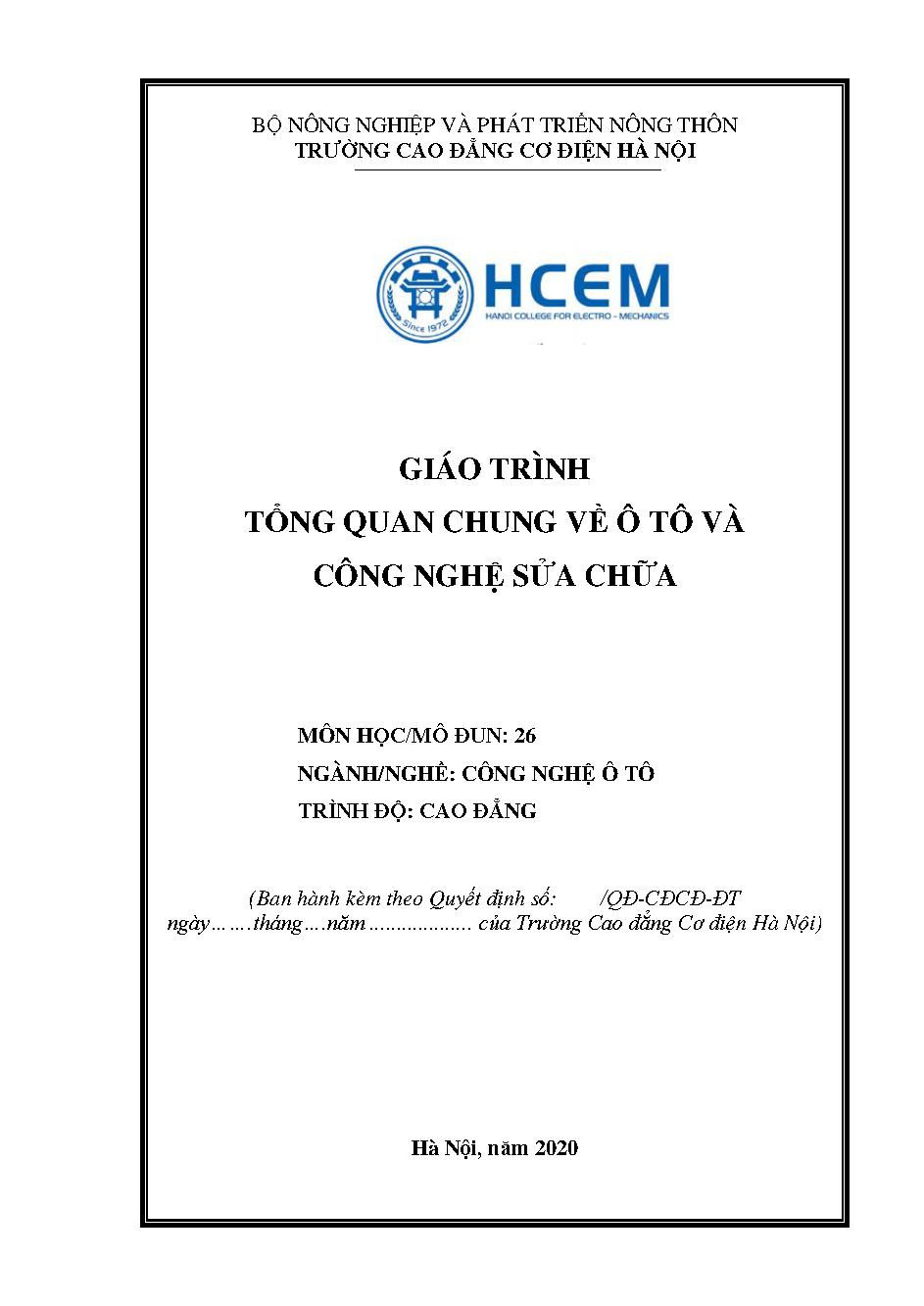 GIÁO TRÌNH TỔNG QUAN CHUNG VỀ Ô TÔ VÀ CÔNG NGHỆ SỬA CHỮA