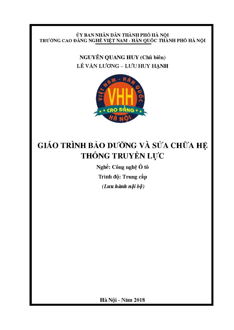 GIÁO TRÌNH BẢO DƯỠNG VÀ SỬA CHỮA HỆ THỐNG TRUYỀN LỰC