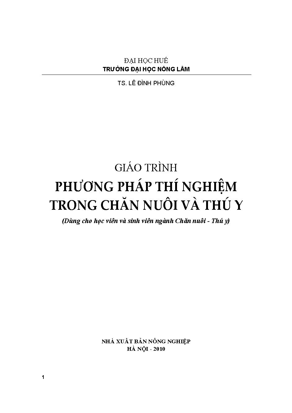 Giáo trình Phương pháp thí nghiệm trong chăn nuôi và thú y