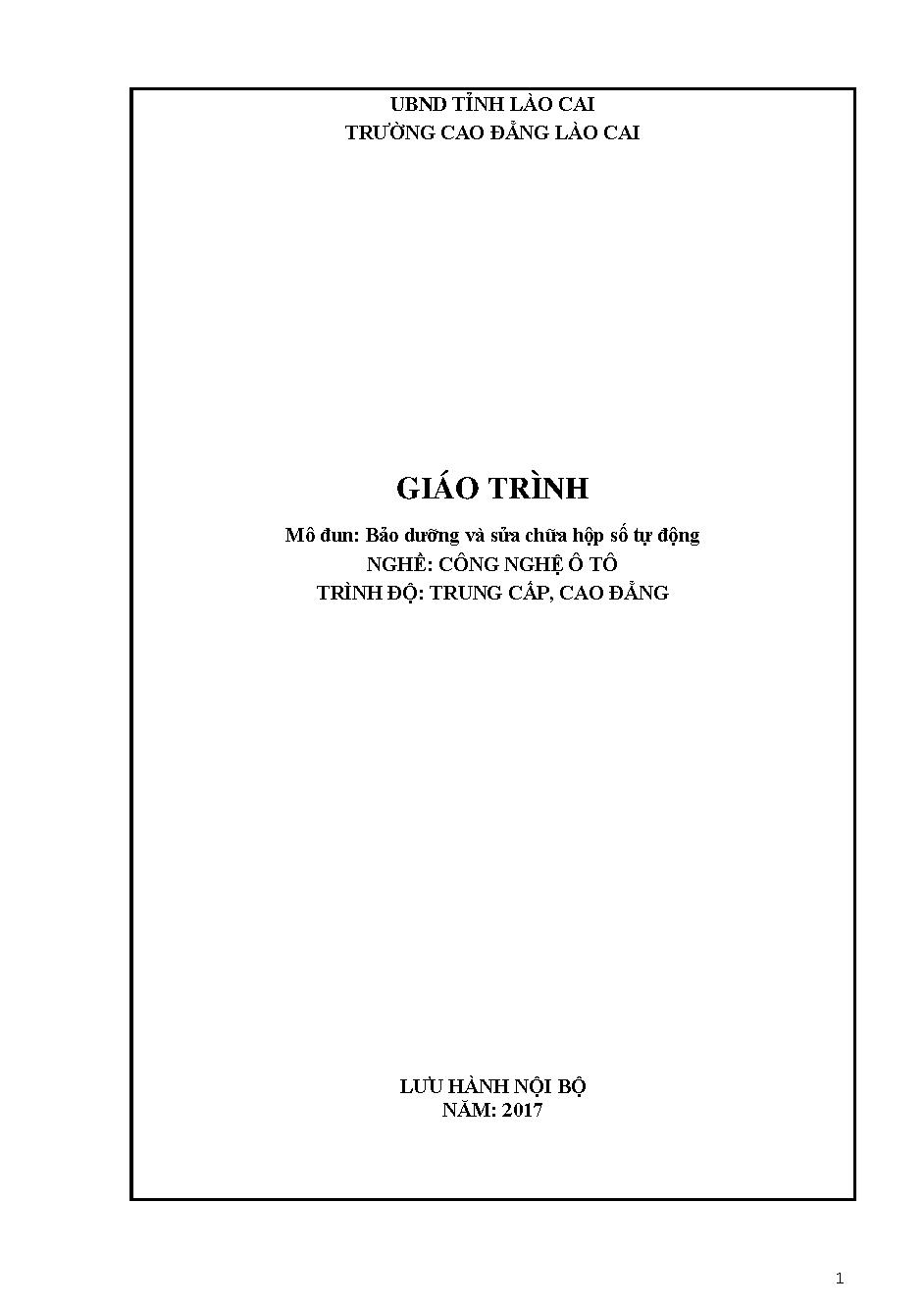 Giáo trình Bảo dưỡng và sửa chữa hộp số tự động