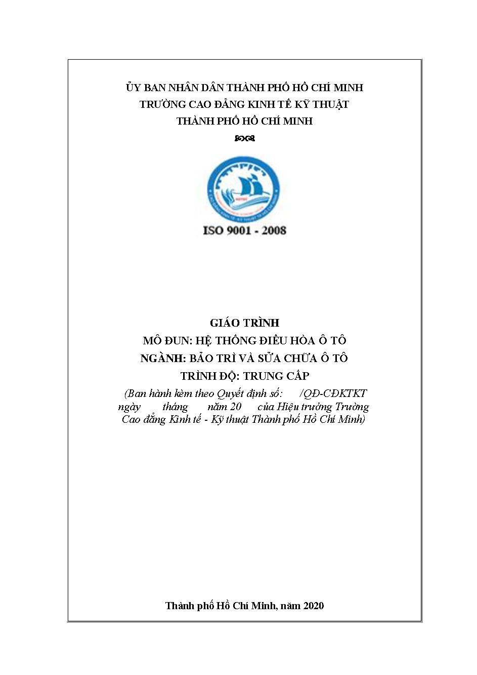 GIÁO TRÌNH HỆ THỐNG ĐIỀU HÒA Ô TÔ NGÀNH: BẢO TRÌ VÀ SỬA CHỮA Ô TÔ