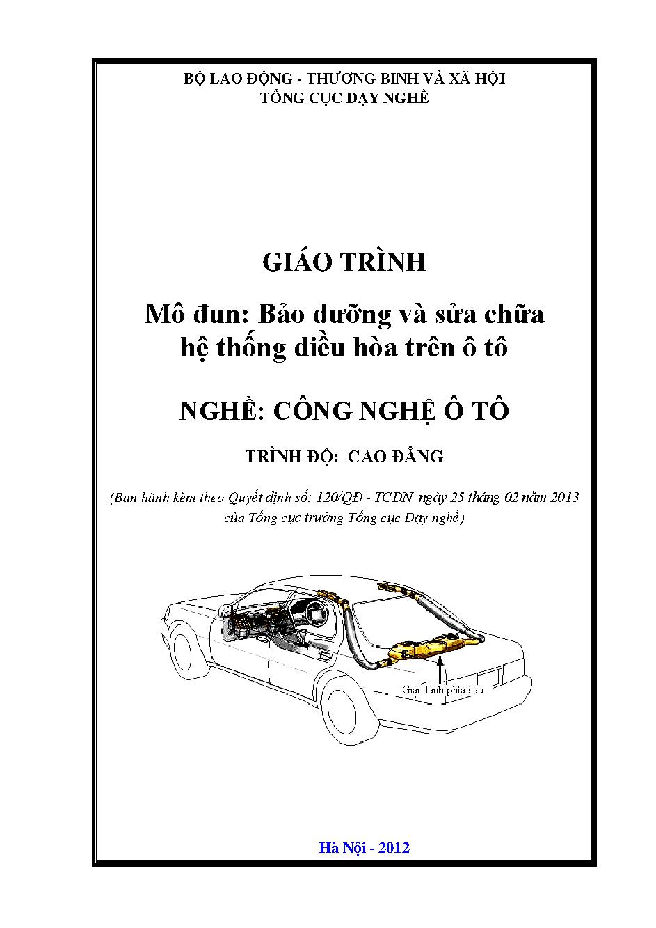 Giáo trình Bảo dưỡng và sửa chữa hệ thống điều hòa trên ô tô