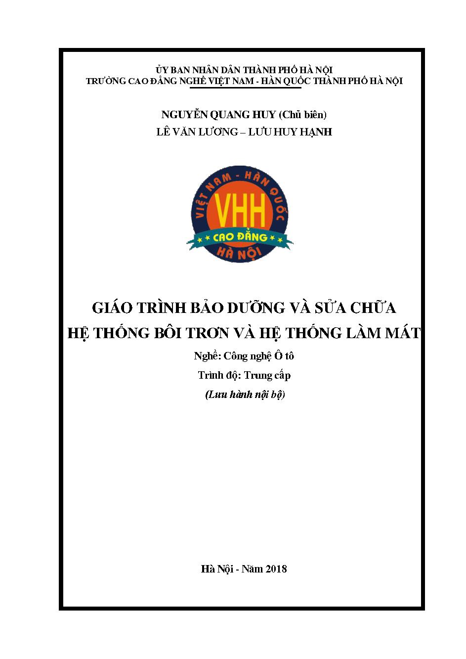 GIÁO TRÌNH BẢO DƯỠNG VÀ SỬA CHỮA HỆ THỐNG BÔI TRƠN VÀ HỆ THỐNG LÀM MÁT