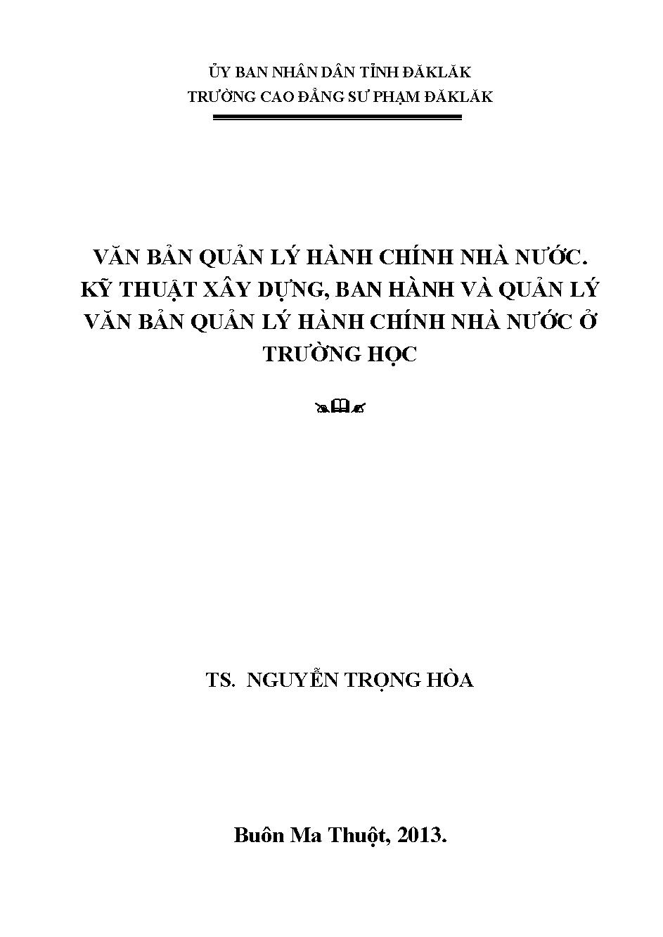 Văn bản quản lý hành chính nhà nước, kỹ thuật xây dựng, ban hành và quản lý văn bản quản lý hành chính nhà ở trường học