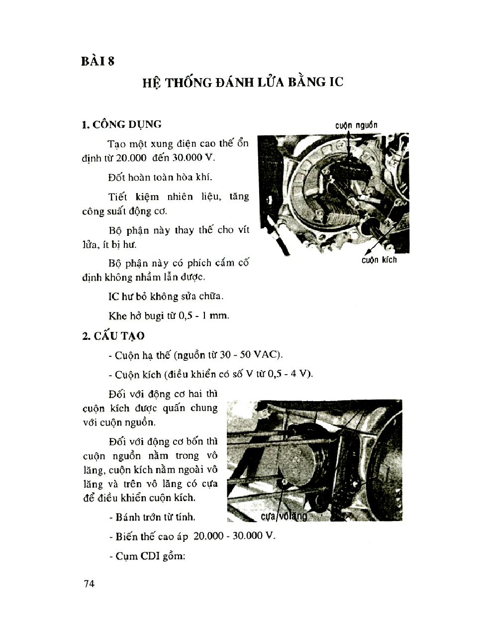 Bảo dưỡng và sửa chữa mô tô, xe máy. Bài 8: hệ thống đánh lửa bằng IC