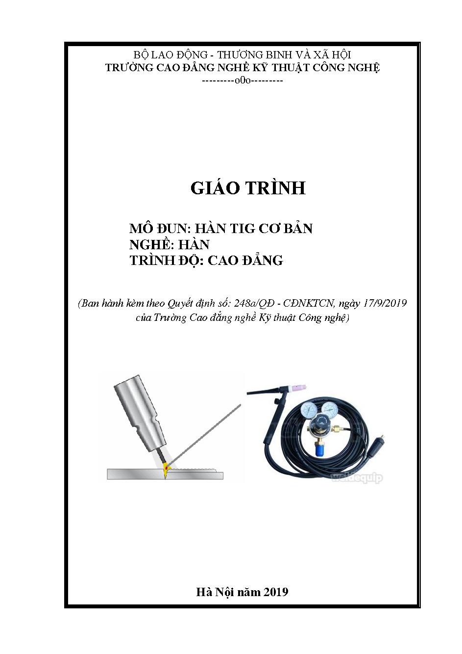 GIÁO TRÌNH MÔ ĐUN: HÀN TIG CƠ BẢN