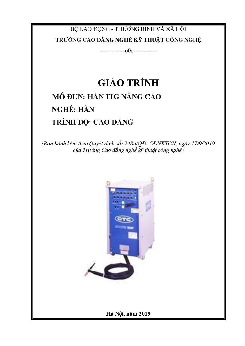 GIÁO TRÌNH MÔ ĐUN: HÀN TIG NÂNG CAO