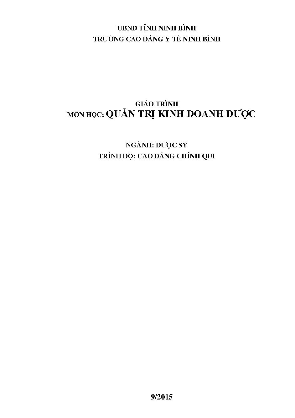 Giáo trình Quản trị kinh doanh Dược