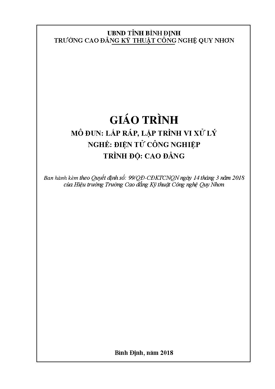 Giáo trình Lắp ráp, lập trình vi xử lý  (Điện tử công nghiêp)