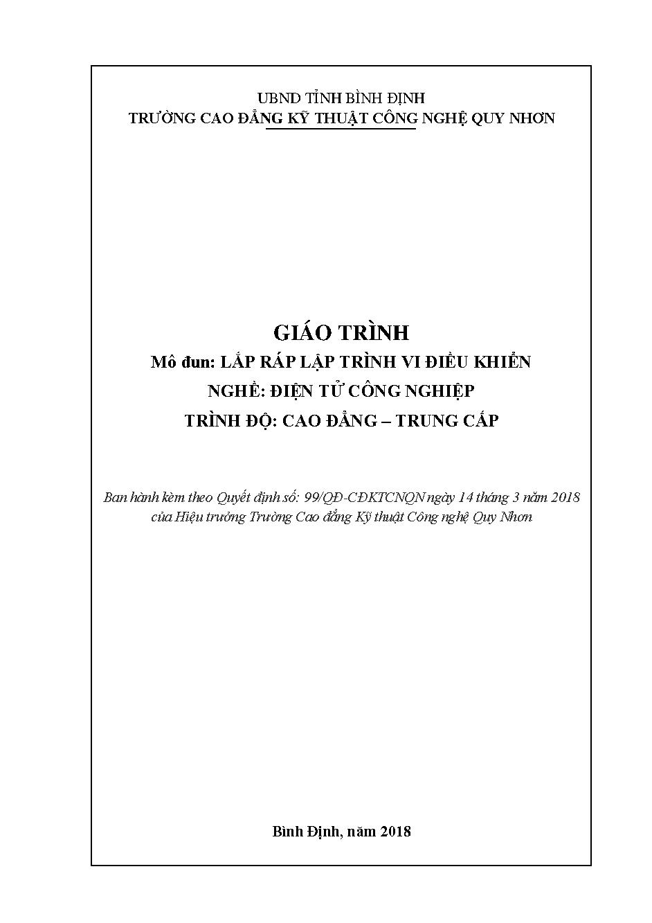 Giáo trình Lắp ráp lập trình vi điều khiển (Điện tử công nghiệp)