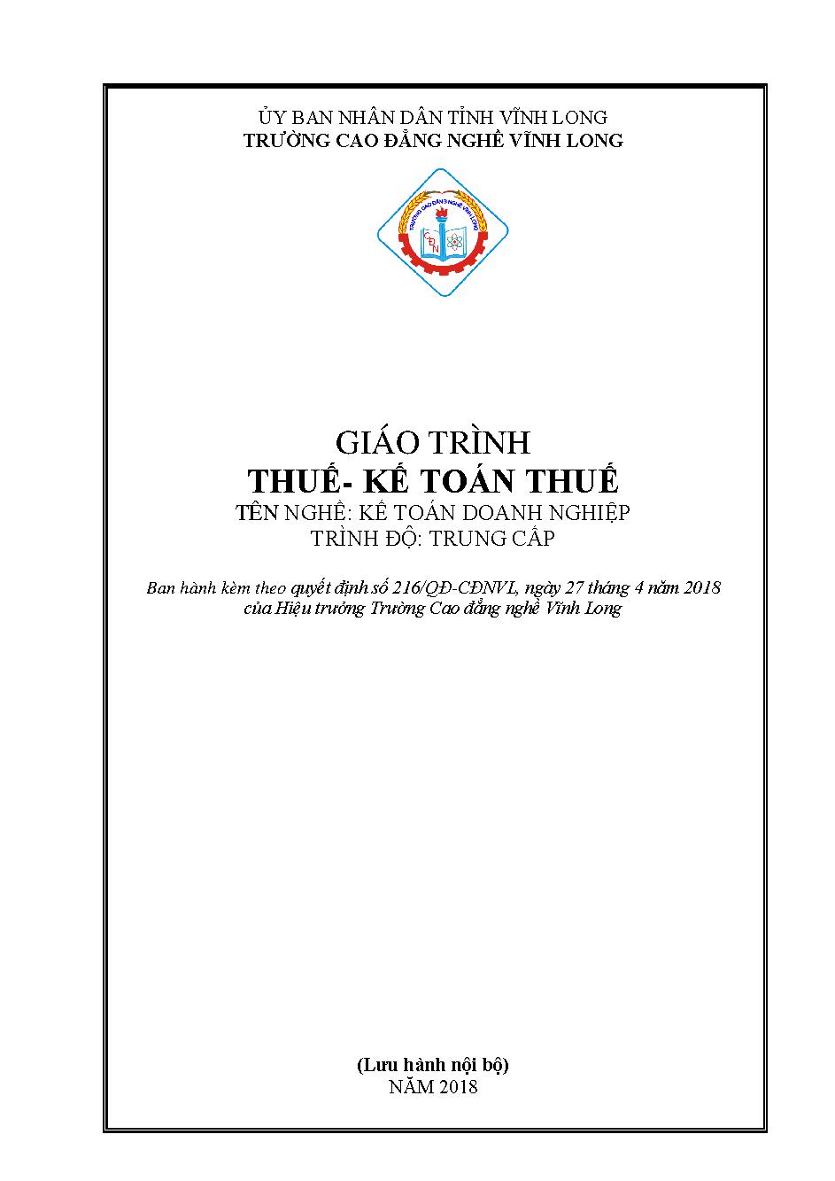 GIÁO TRÌNH THUẾ- KẾ TOÁN THUẾ