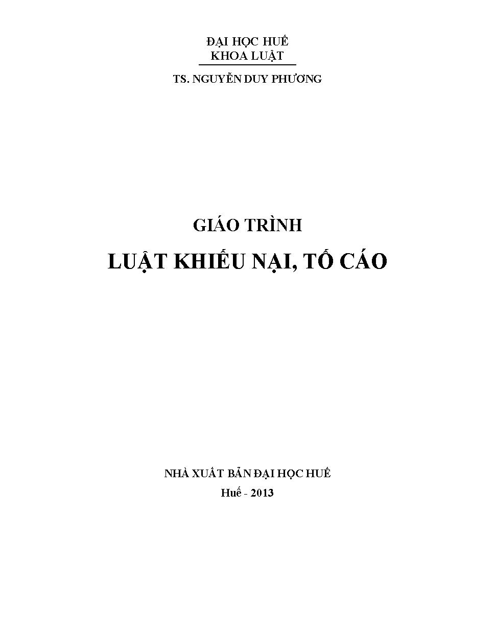 GIÁO TRÌNH  LUẬT KHIẾU NẠI, TỐ CÁO