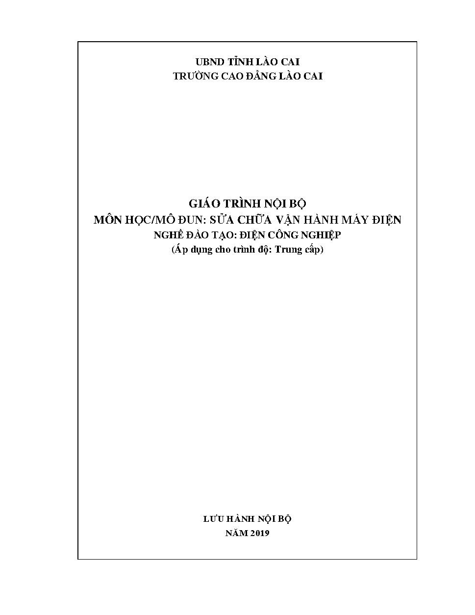 GIÁO TRÌNH SỬA CHỮA VẬN HÀNH MÁY ĐIỆN