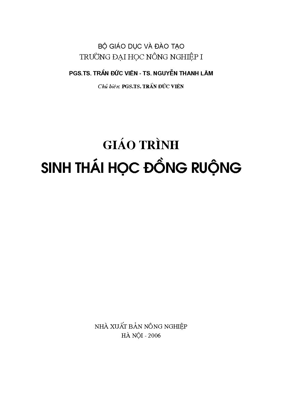 Giáo trình Sinh thái học đồng ruộng