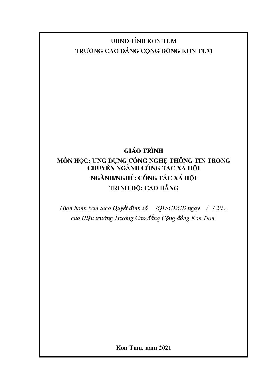 Giáo trình môn học: Ứng dụng công nghệ thông tin trong chuyên ngành công tác xã hội