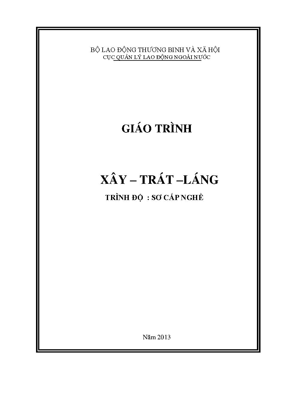 Giáo trình Xây- Trát - Láng