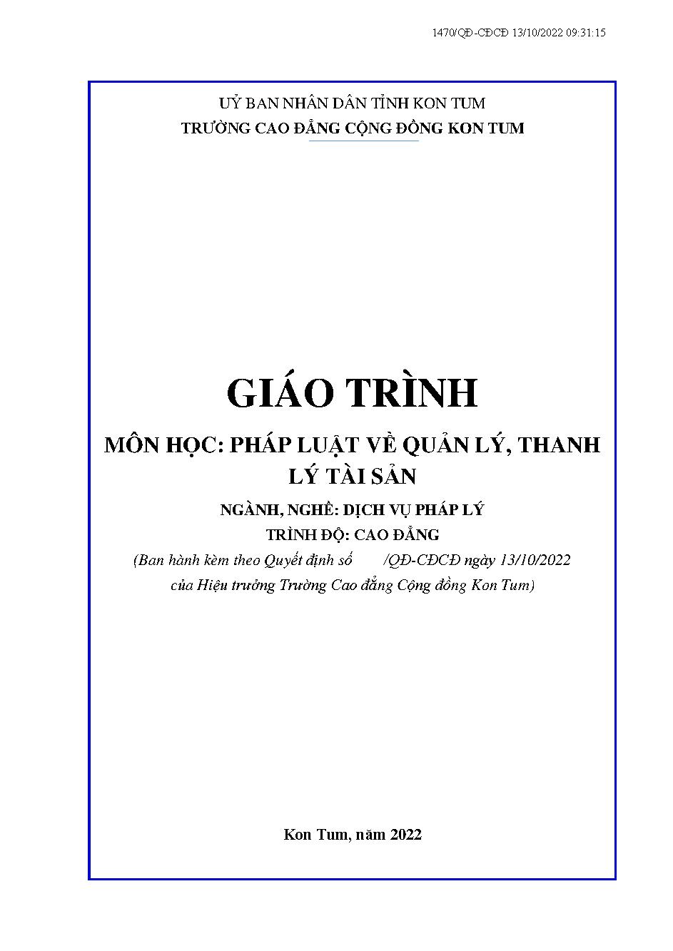 Giáo trình  Pháp luật về quản lý, thanh lý tài sản: Dịch vụ pháp lý