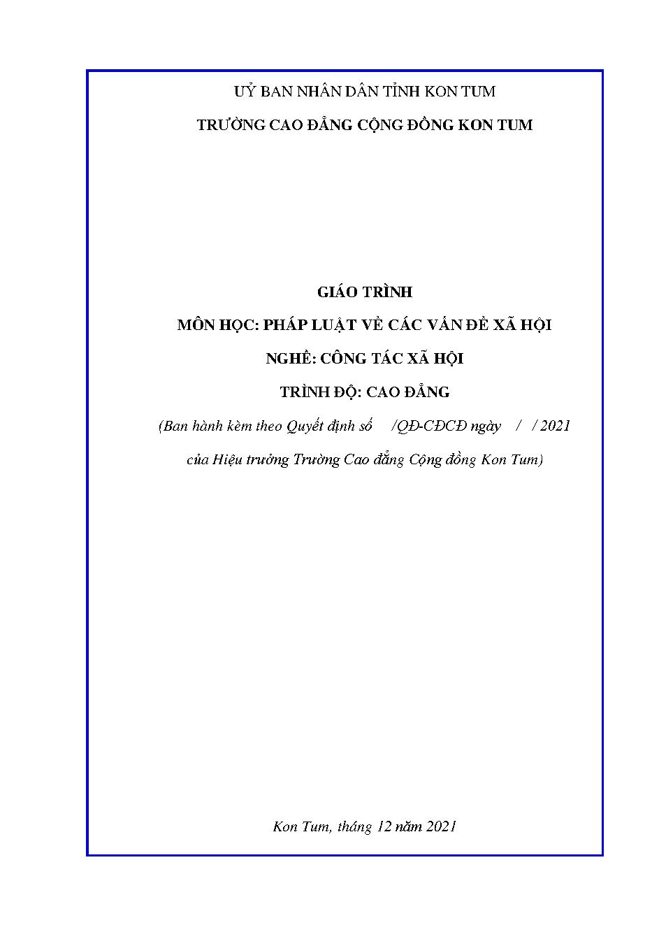 GIÁO TRÌNH MÔN HỌC: PHÁP LUẬT VỀ CÁC VẤN ĐỀ XÃ HỘI