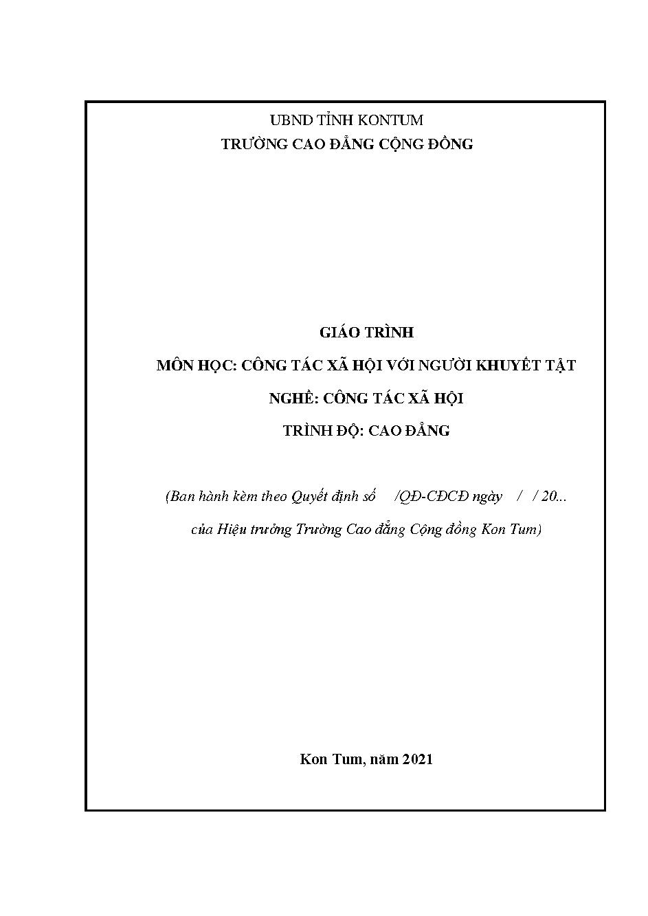 GIÁO TRÌNH MÔN HỌC: CÔNG TÁC XÃ HỘI VỚI NGƯỜI KHUYẾT TẬT