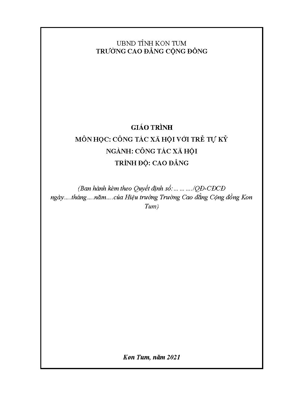 GIÁO TRÌNH CÔNG TÁC XÃ HỘI VỚI TRẺ TỰ KỶ