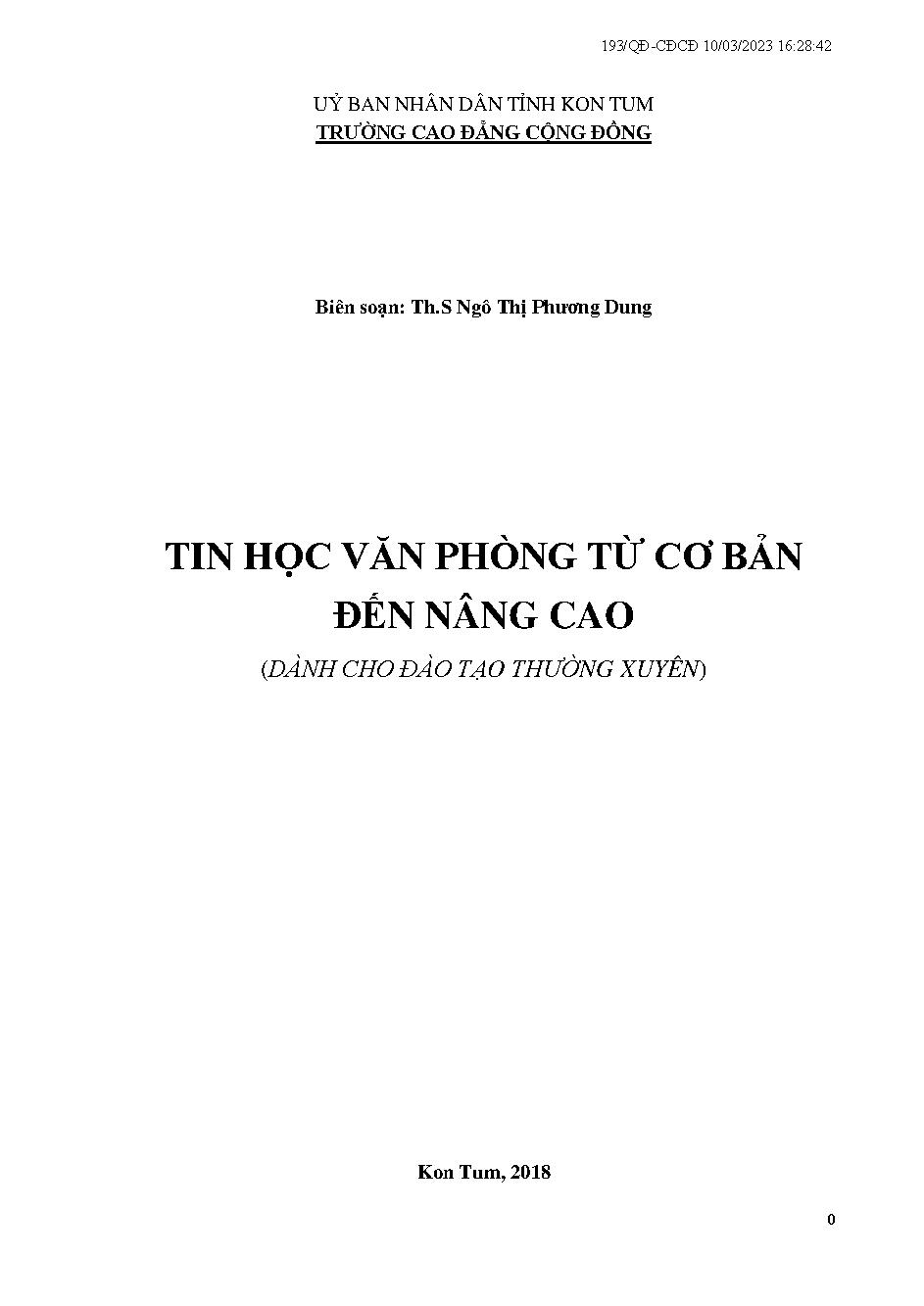 TIN HỌC VĂN PHÕNG TỪ CƠ BẢN ĐẾN NÂNG CAO