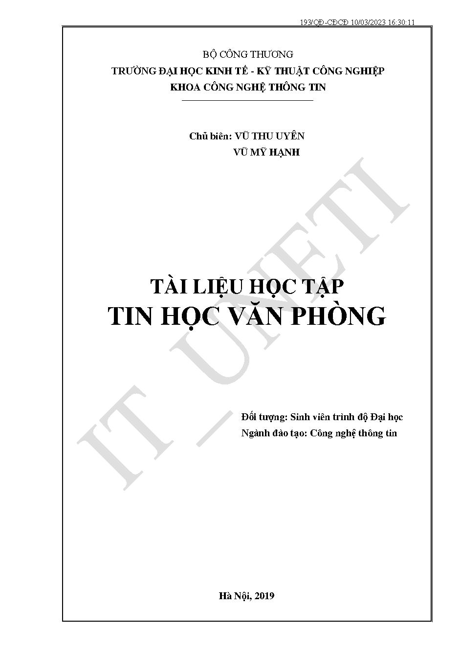 Tài liệu học tập Tin học văn phòng