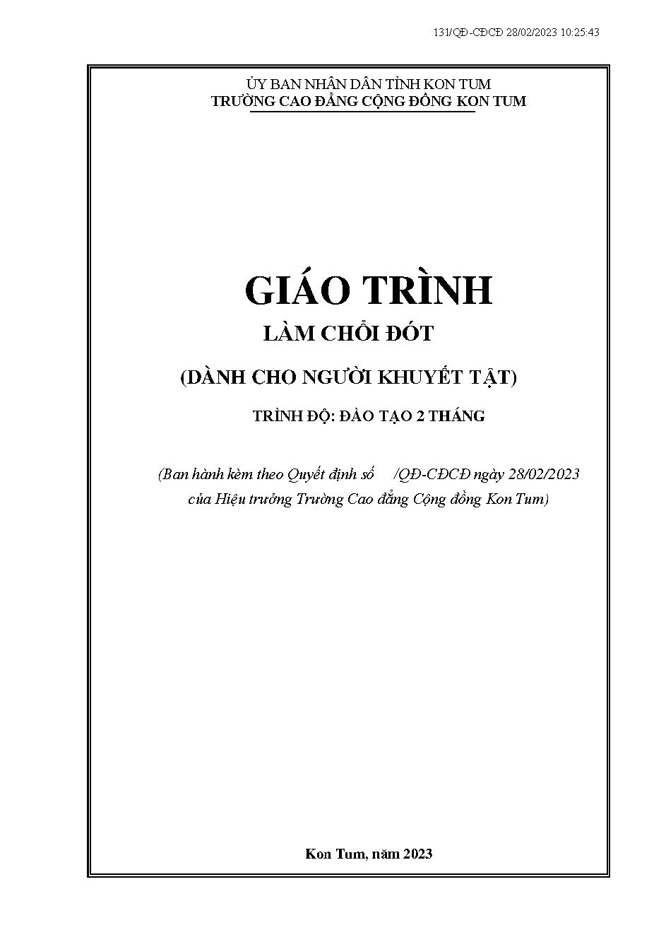 GIÁO TRÌNH LÀM CHỔI ĐÓT (DÀNH CHO NGƯỜI KHUYẾT TẬT)