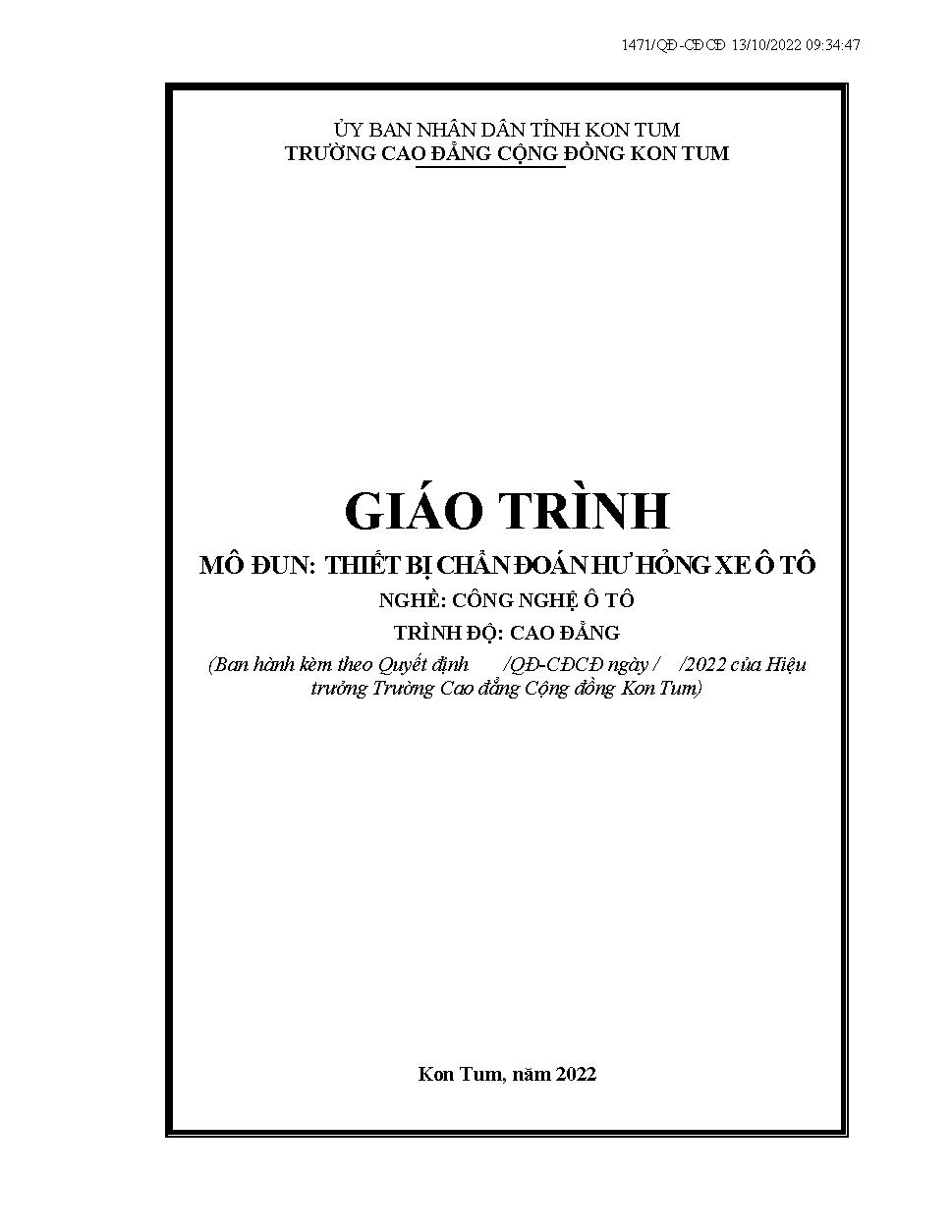 GIÁO TRÌNH MÔ ĐUN: THIẾT BỊ CHẨN ĐOÁN HƯ HỎNG XE Ô TÔ