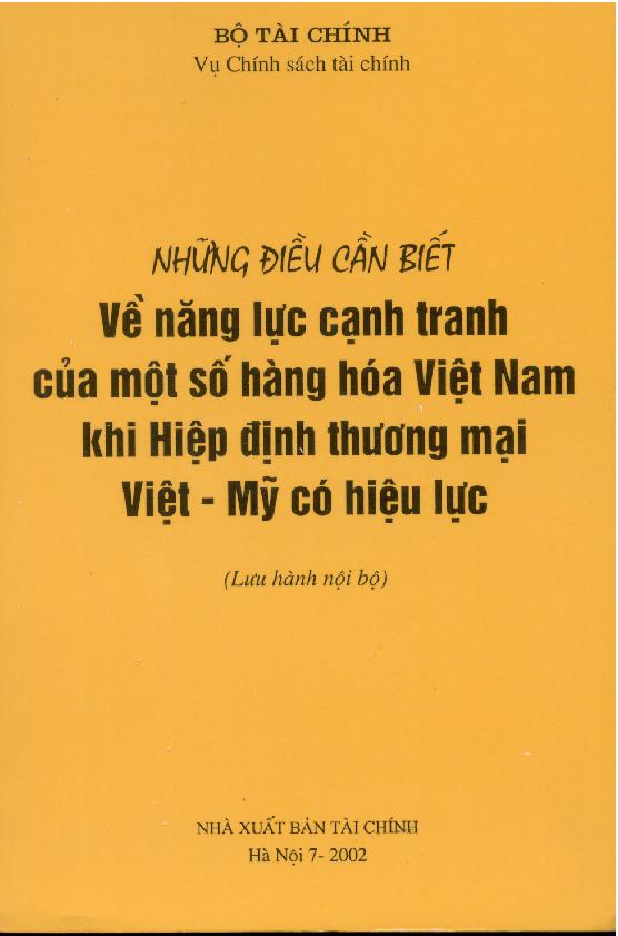 Những điều cần biết Về năng lực cạnh tranh của một số hàng hóa Việt Nam khi Hiệp định thương mại Việt Mỹ có hiệu lực