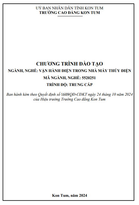 Chương trình đào tạo ngành, nghề Vận hành điện trong nhà máy thủy điện, trình độ Trung cấp năm 2024