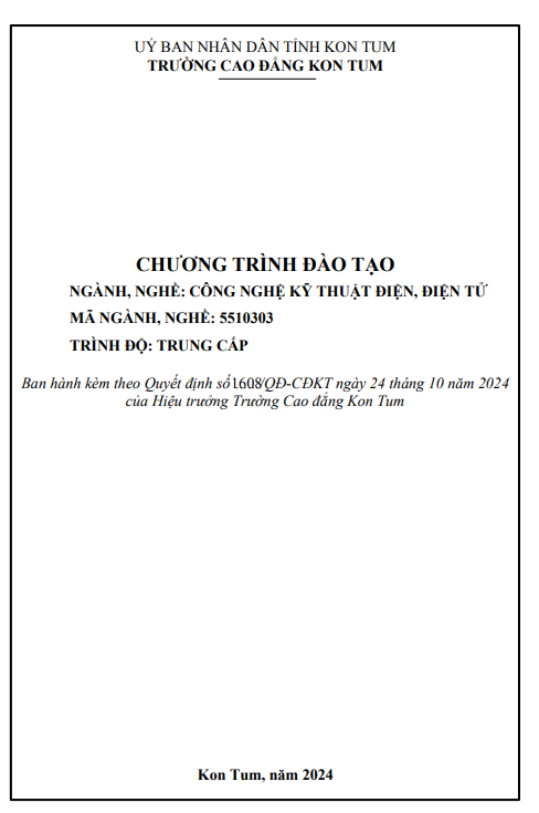 Chương trình đào tạo ngành, nghề Công nghệ kỹ thuật điện, điện tử trình độ Trung cấp nắm 2024