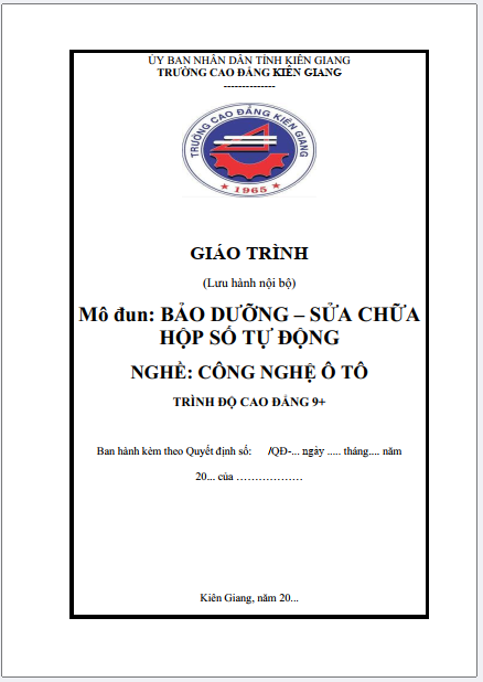 Giáo trình mô đun bảo dưỡng - sửa chữa hộp số tự động