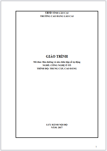 Giáo trình bảo dưỡng và sửa chữa hộp số tự động